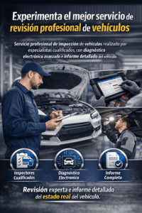 Inspector revisando un vehículo con maquina de diagnosis